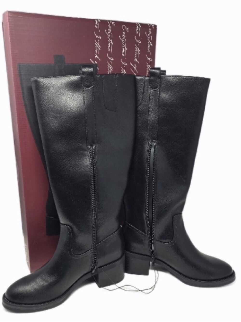 Kensie Naya Women's Tall Block Heel Boots Black Easy-on CHOOSE SIZE - Picture 2 of 13